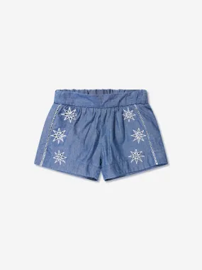 Chloé Baby Girls Chambray Embroidered Shorts in Blue