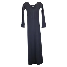 Chloe Ribbed Knit Dress in Navy Blue Wool