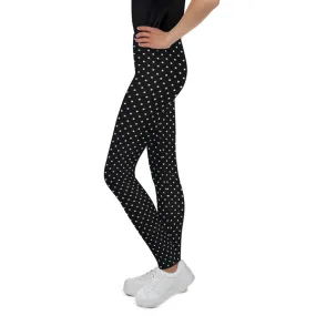 Classic Black White Polka Dots Print Premium Youth Leggings Tights - Made in USA/ EU