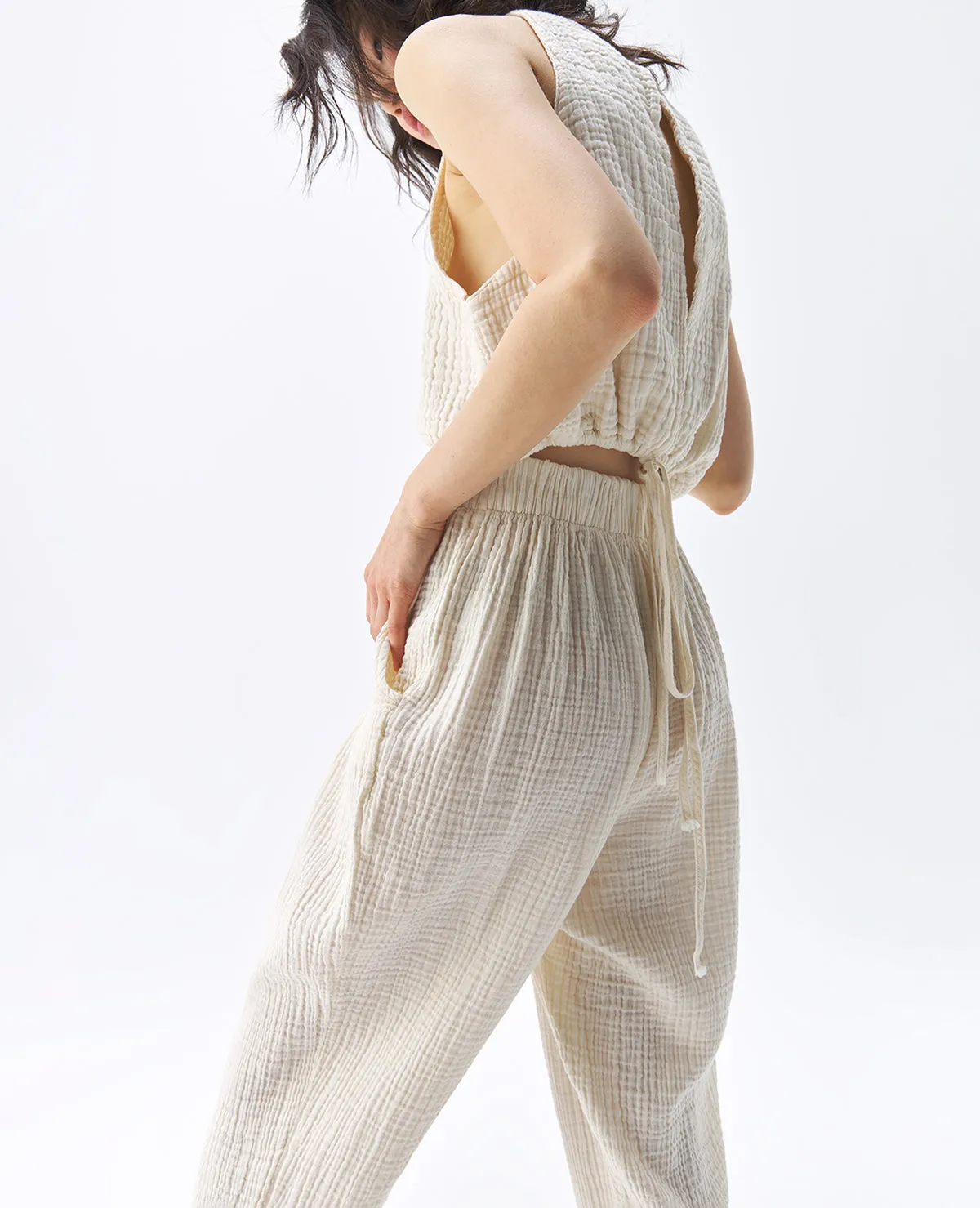 Crinkle Slouchy Pants Cream