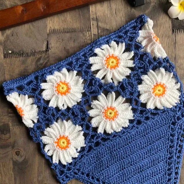 Crochet Daisies High Waist Bikini Bottoms Crocheted White Daisy Panties Cotton Yarn Daring See Through Weave Black White Rusty Red Yellow Blue Beige Red Or Green You Choose One Size