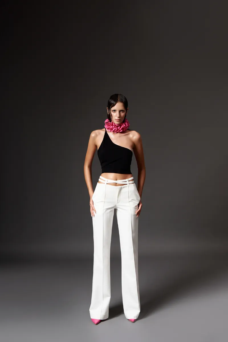 CUT-OUT WHITE TAILORED PANTS