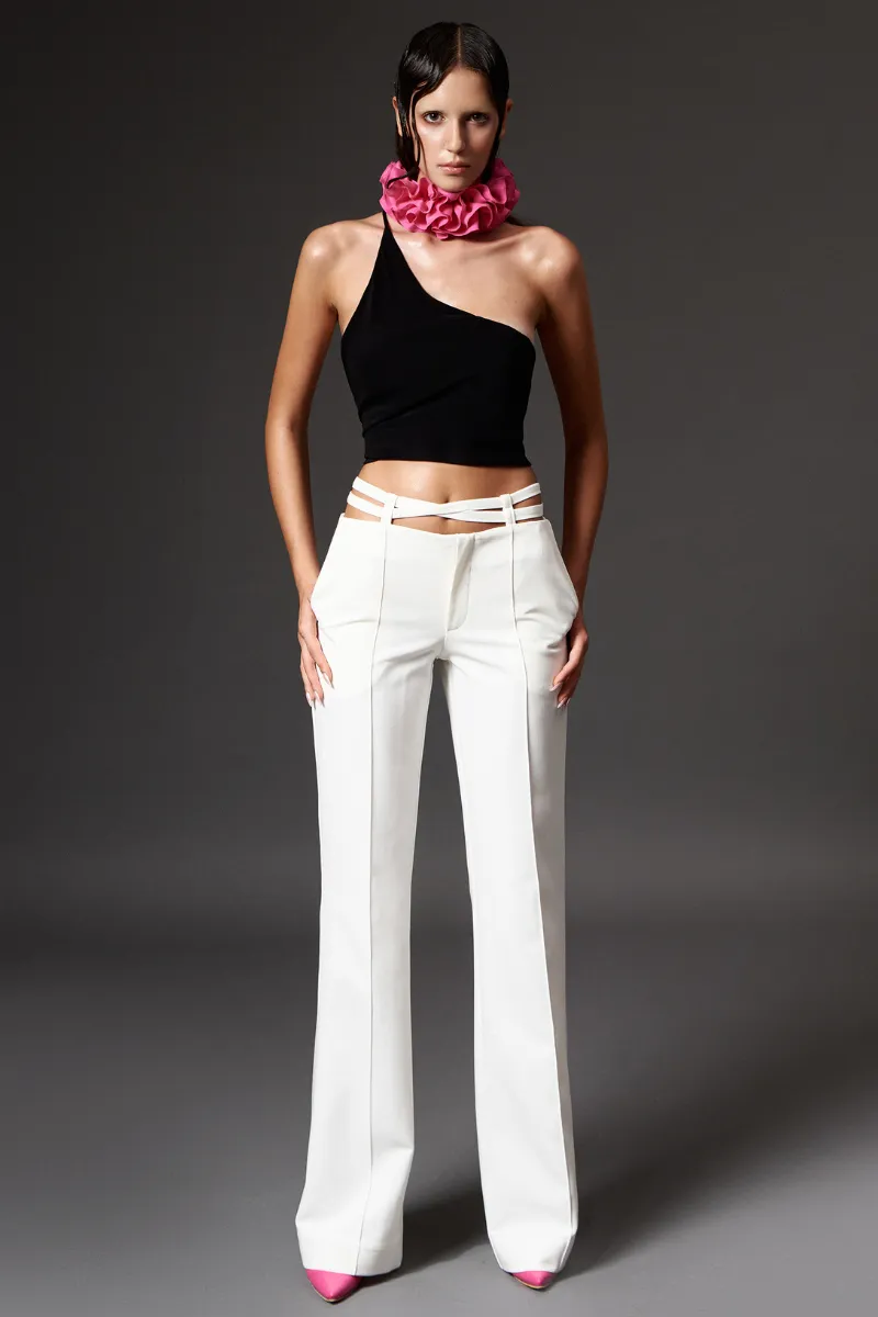 CUT-OUT WHITE TAILORED PANTS