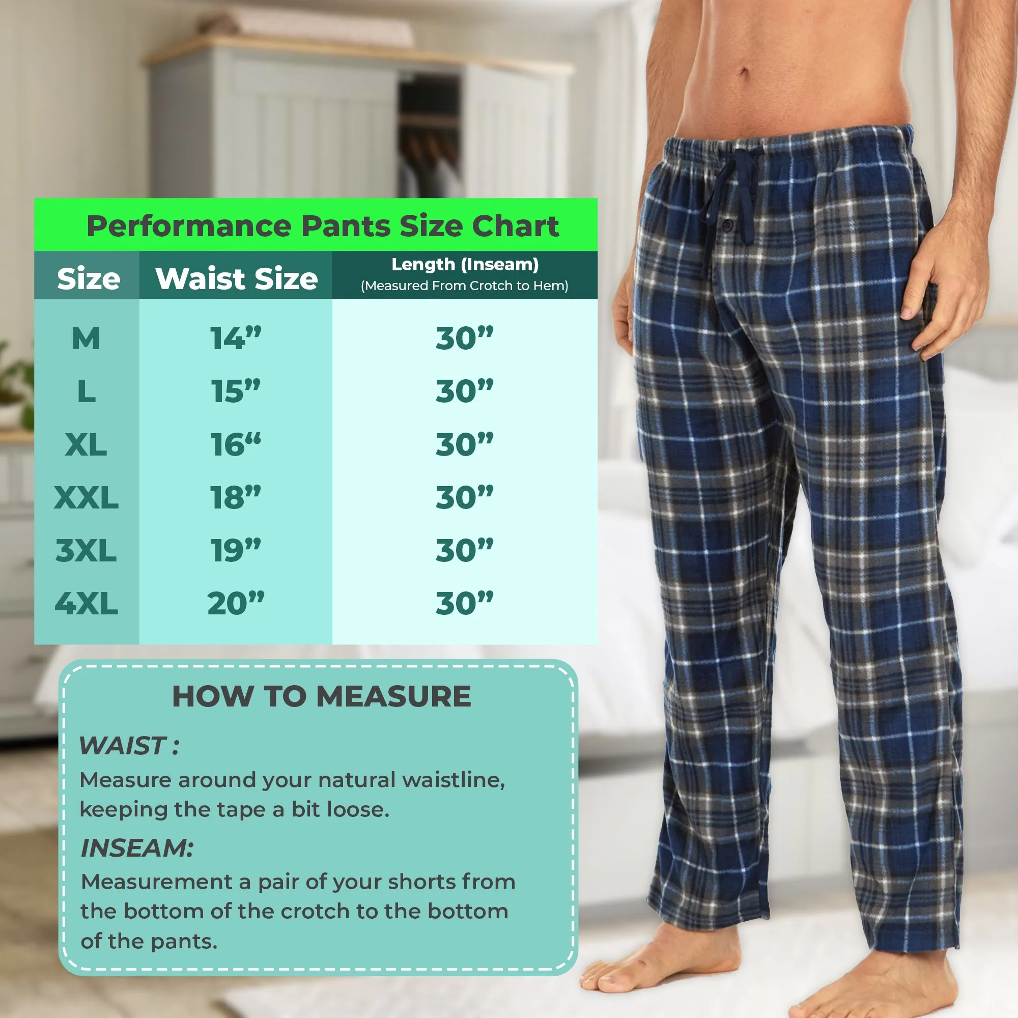 DARESAY Men's Microfleece Pajama Pants - Lounge Wear with Pockets and Adjustable Waistband