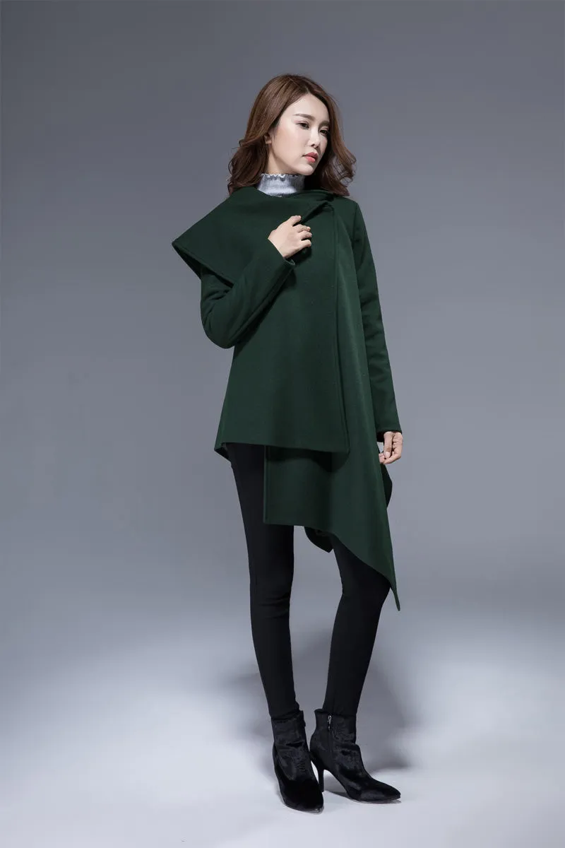 Dark green wrap jacket with asymmetrical collar coat 1819