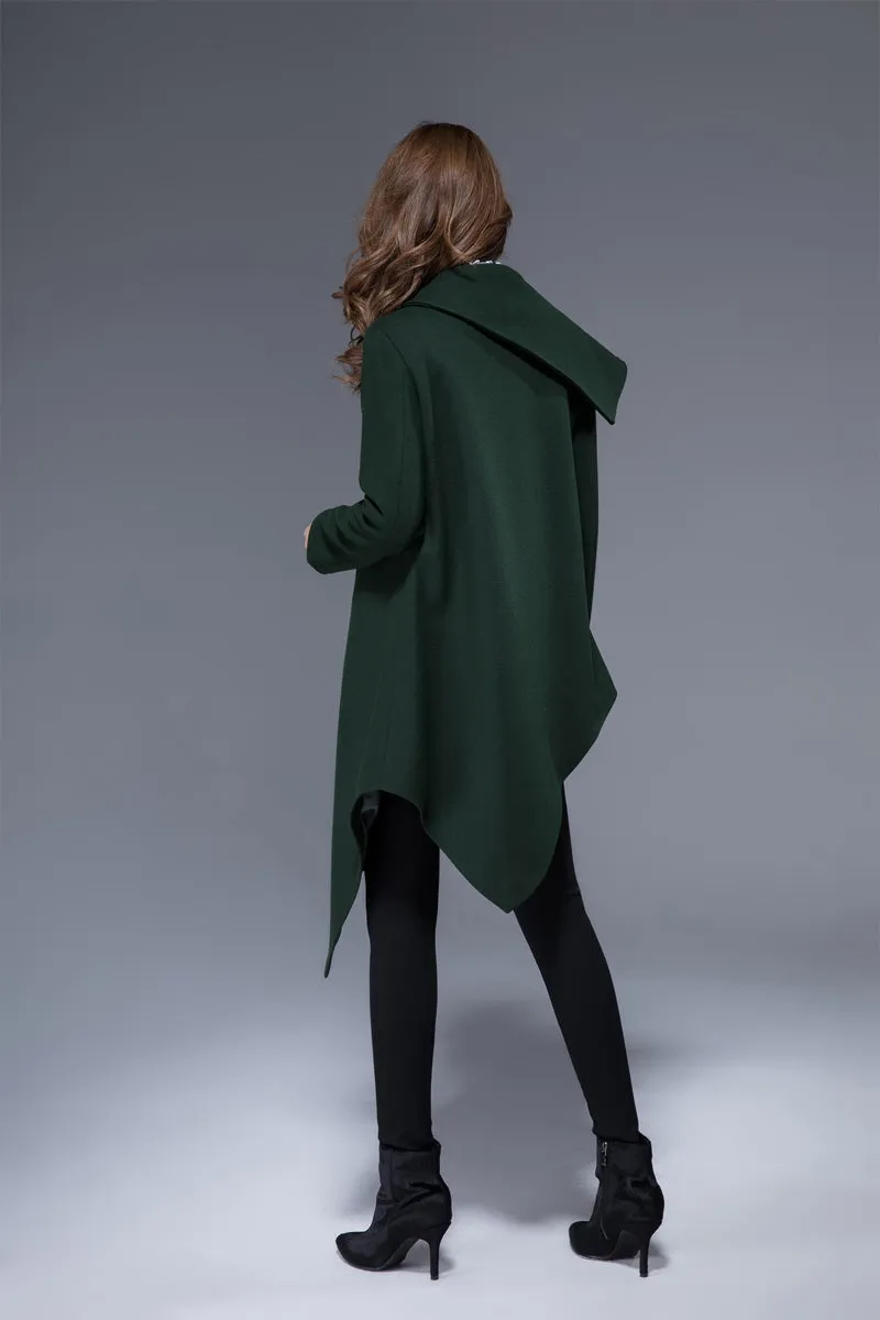 Dark green wrap jacket with asymmetrical collar coat 1819