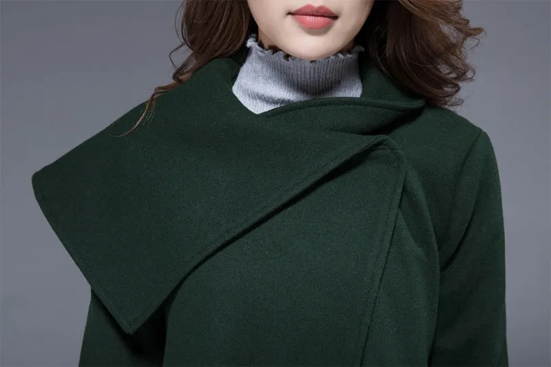 Dark green wrap jacket with asymmetrical collar coat 1819