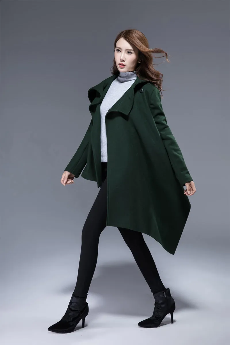 Dark green wrap jacket with asymmetrical collar coat 1819