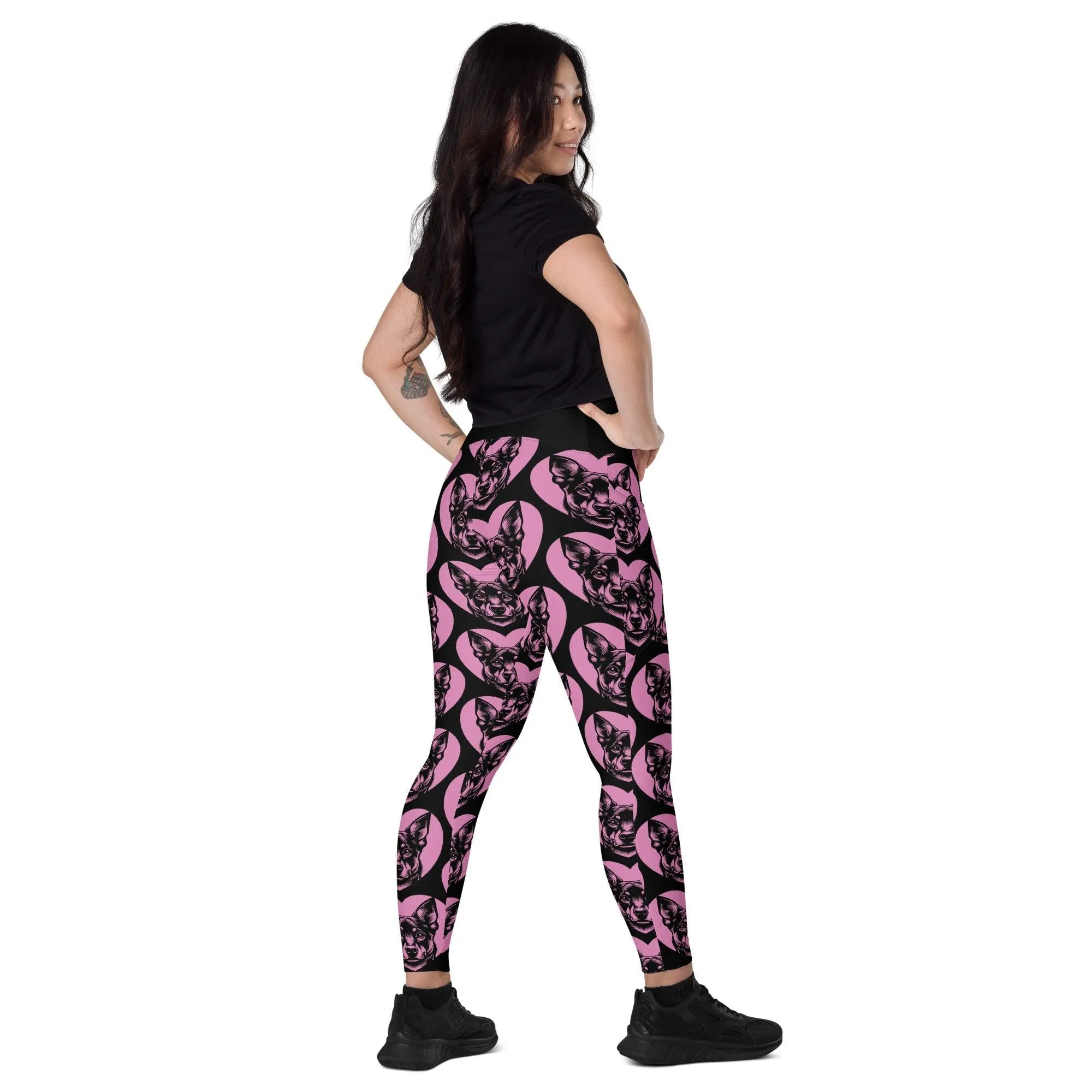 DOG BREED LEGGINGS with pockets - AUSTRALIAN KELPIE - HERTTAHOUND - pink