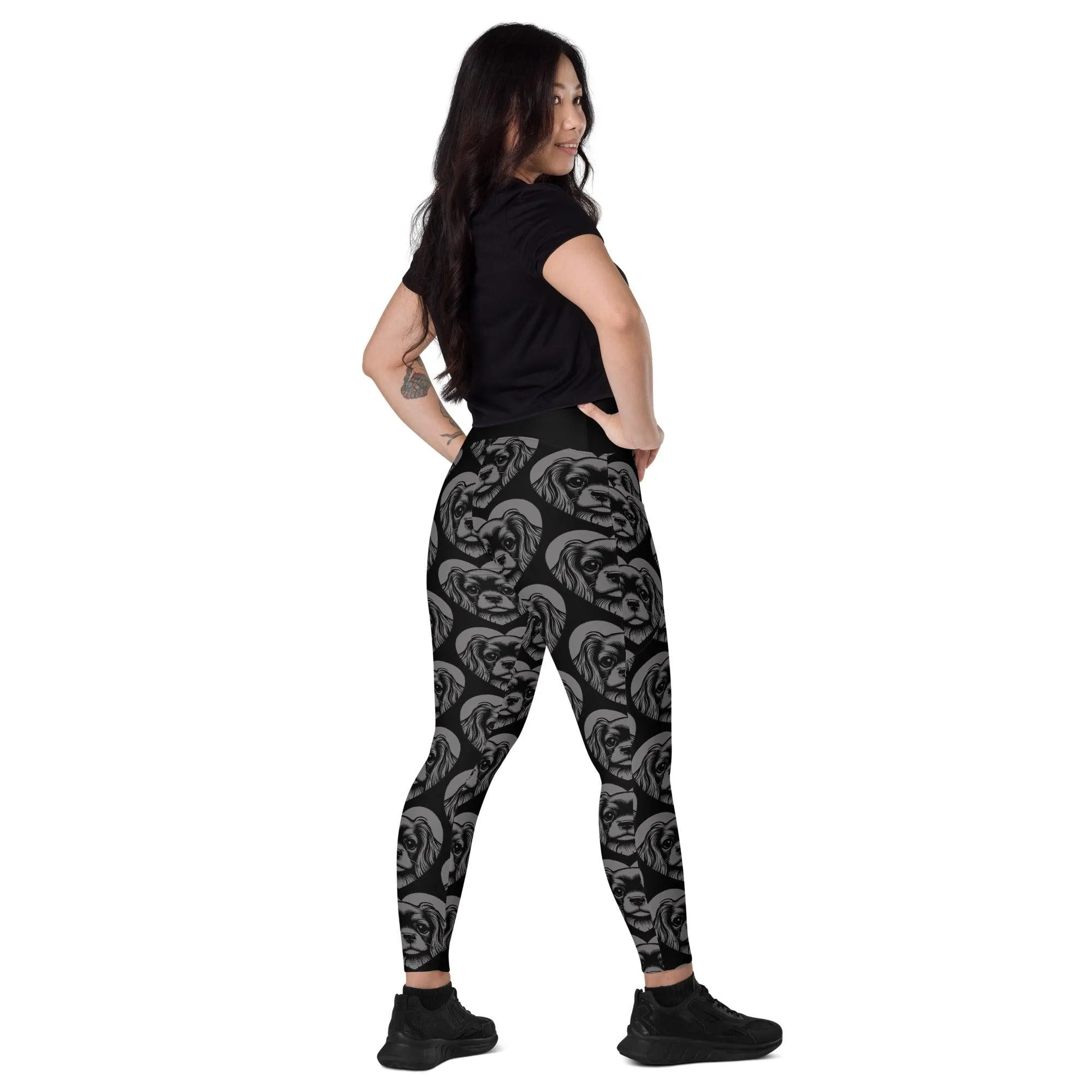 DOG BREED LEGGINGS with pockets - KING CHARLES SPANIEL - HERTTAHOUND - grey