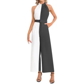 Dynamic Duo Halter Neck Buckle Belted Jumpsuit