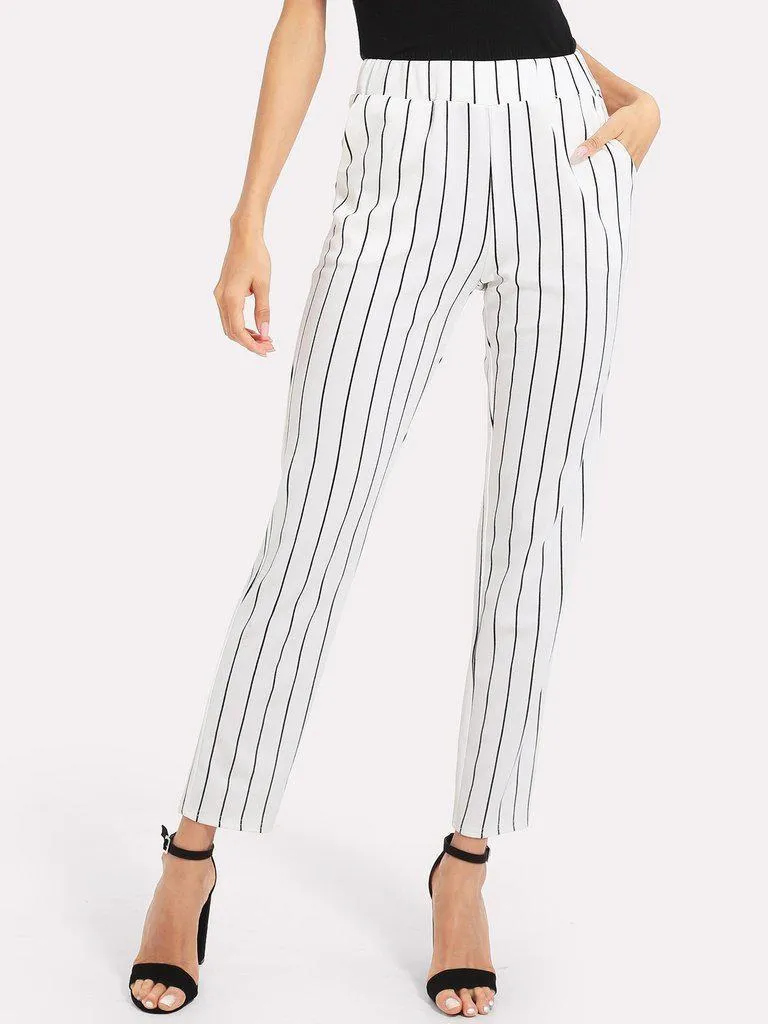 Elastic Waist Pinstripe Cigarette Pants