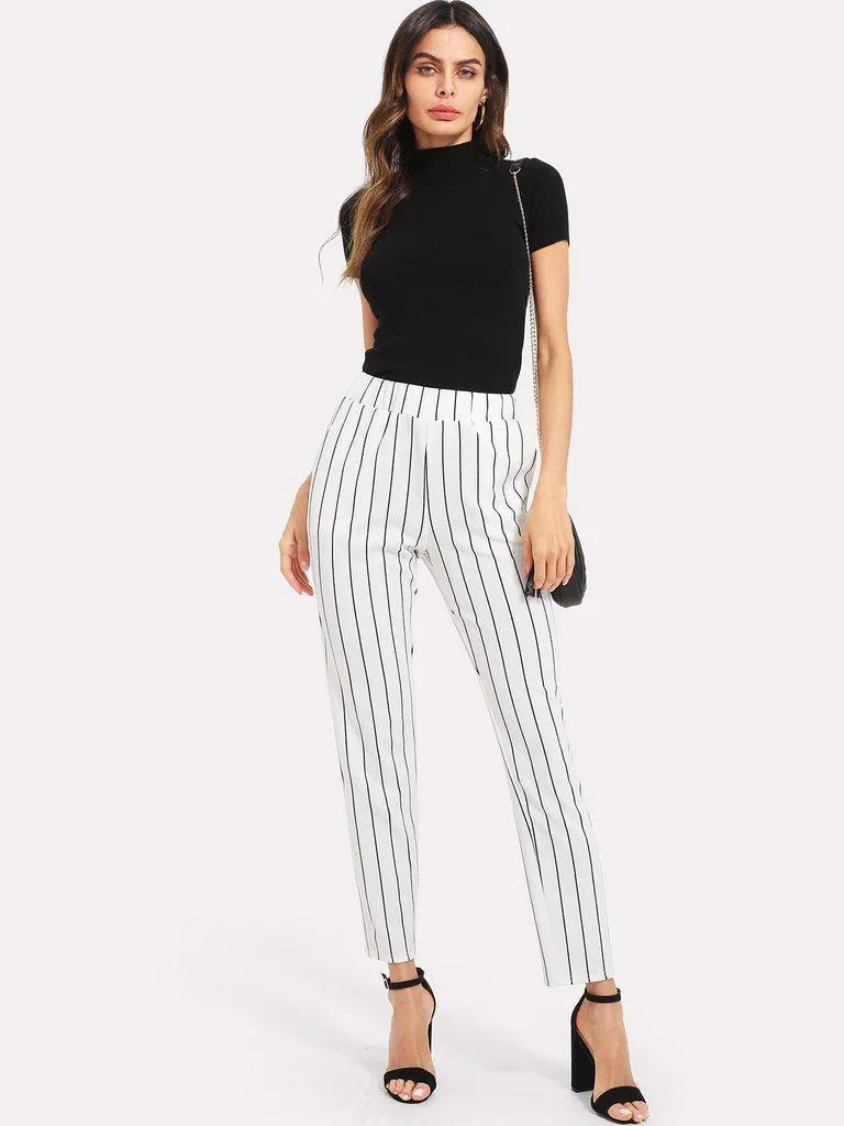 Elastic Waist Pinstripe Cigarette Pants