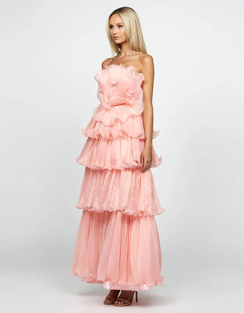 EMILS STRAPLESS FRILL TIERED GOWN B69D24L