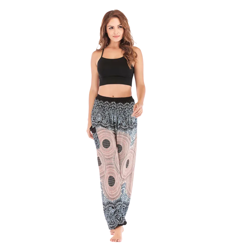 ETHNIC PRINT SMOCKED ALADDIN PANTS FOR LADIES