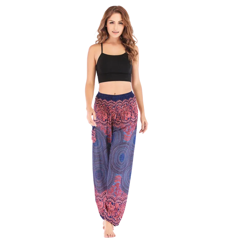 ETHNIC PRINT SMOCKED ALADDIN PANTS FOR LADIES