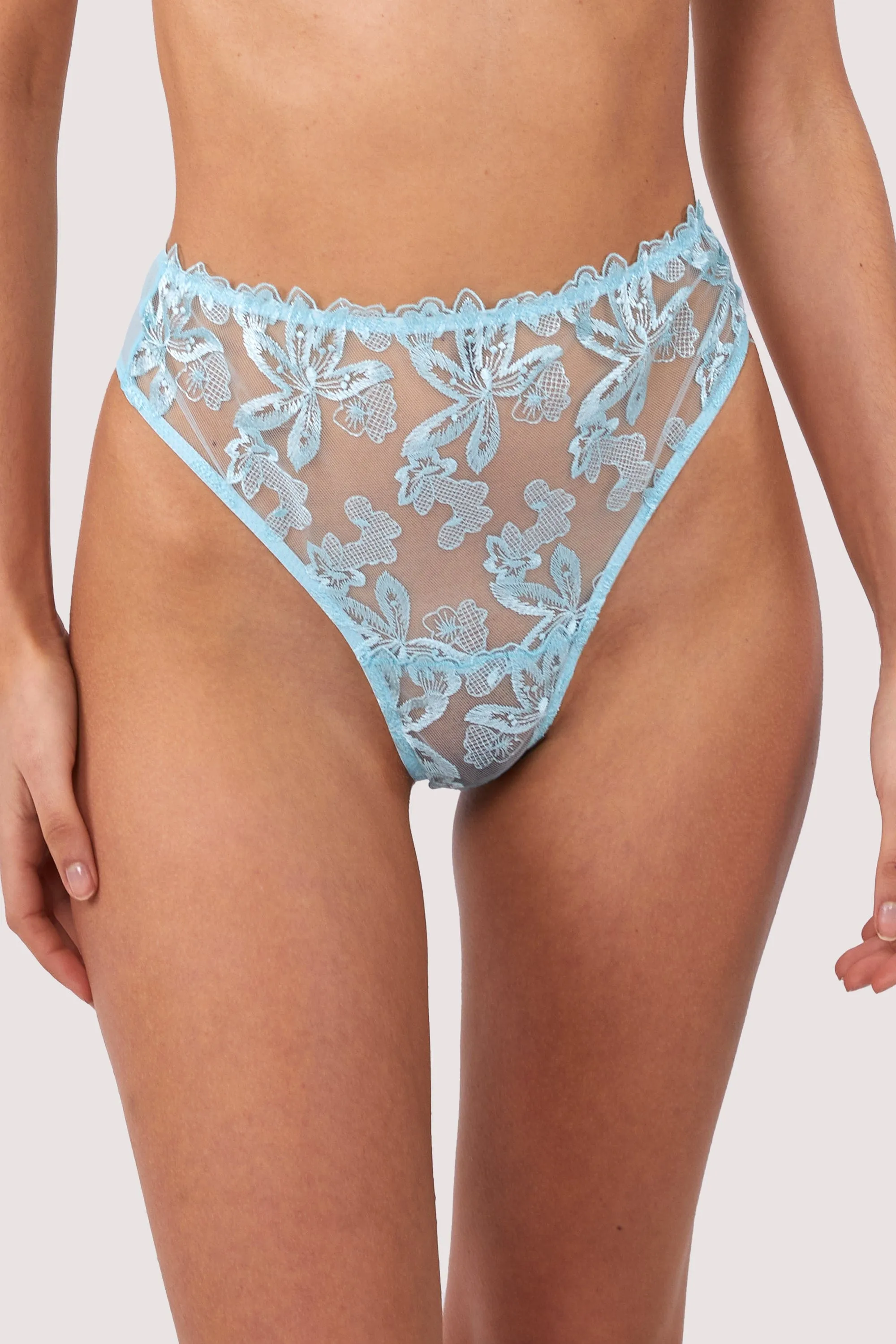 Eva Blue Graphic Embroidery High Waist Thong