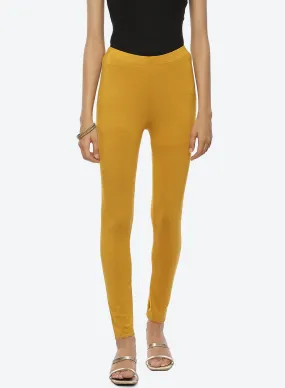 Farah Dark Yellow Viscose Lycra Leggings for Women