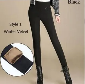 FIT smart  black Thick Stretch Warm Fleece High Waist Pencil Pant