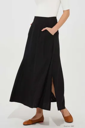 fitted black linen skirt for women, summer linen skirt 2087#