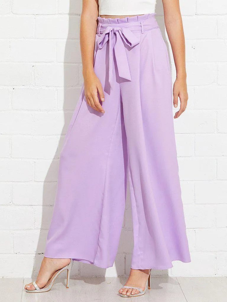 Frill Waist Belted Palazzo Pants