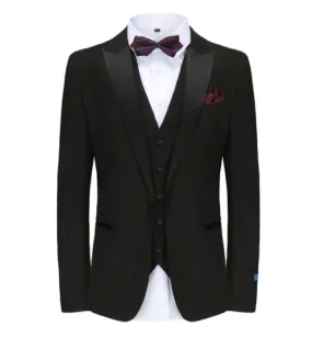 Gino Vitale Slim Fit Peak Lapel Three Piece Tuxedo - Black