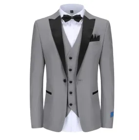 Gino Vitale Slim Fit Peak Lapel Three Piece Tuxedo - Light Grey