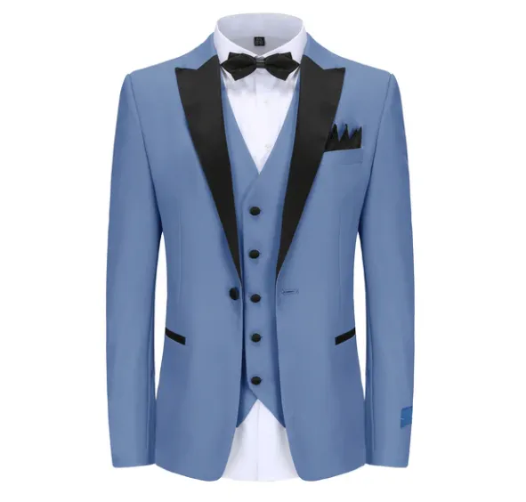 Gino Vitale Slim Fit Peak Lapel Three Piece Tuxedo - Slate Blue