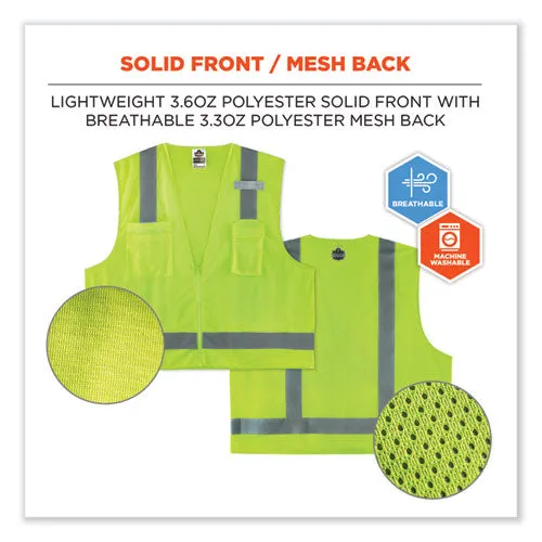 Glowear 8249z Class 2 Economy Surveyors Zipper Vest, Polyester, 4x-large/5x-large, Lime, Ships In 1-3 Business Days