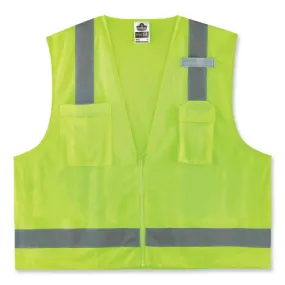 Glowear 8249z Class 2 Economy Surveyors Zipper Vest, Polyester, 4x-large/5x-large, Lime, Ships In 1-3 Business Days