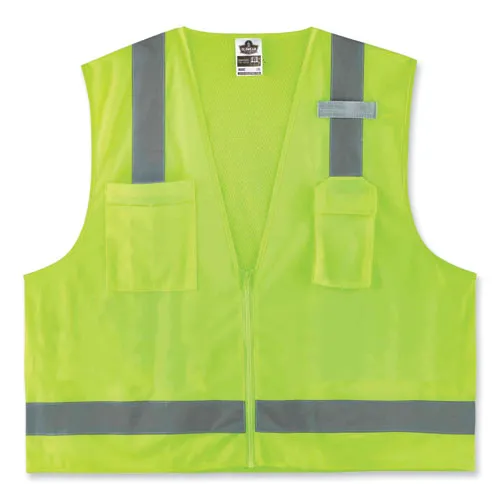 Glowear 8249z Class 2 Economy Surveyors Zipper Vest, Polyester, 4x-large/5x-large, Lime, Ships In 1-3 Business Days