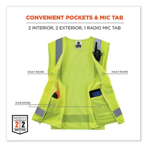 Glowear 8249z Class 2 Economy Surveyors Zipper Vest, Polyester, 4x-large/5x-large, Lime, Ships In 1-3 Business Days