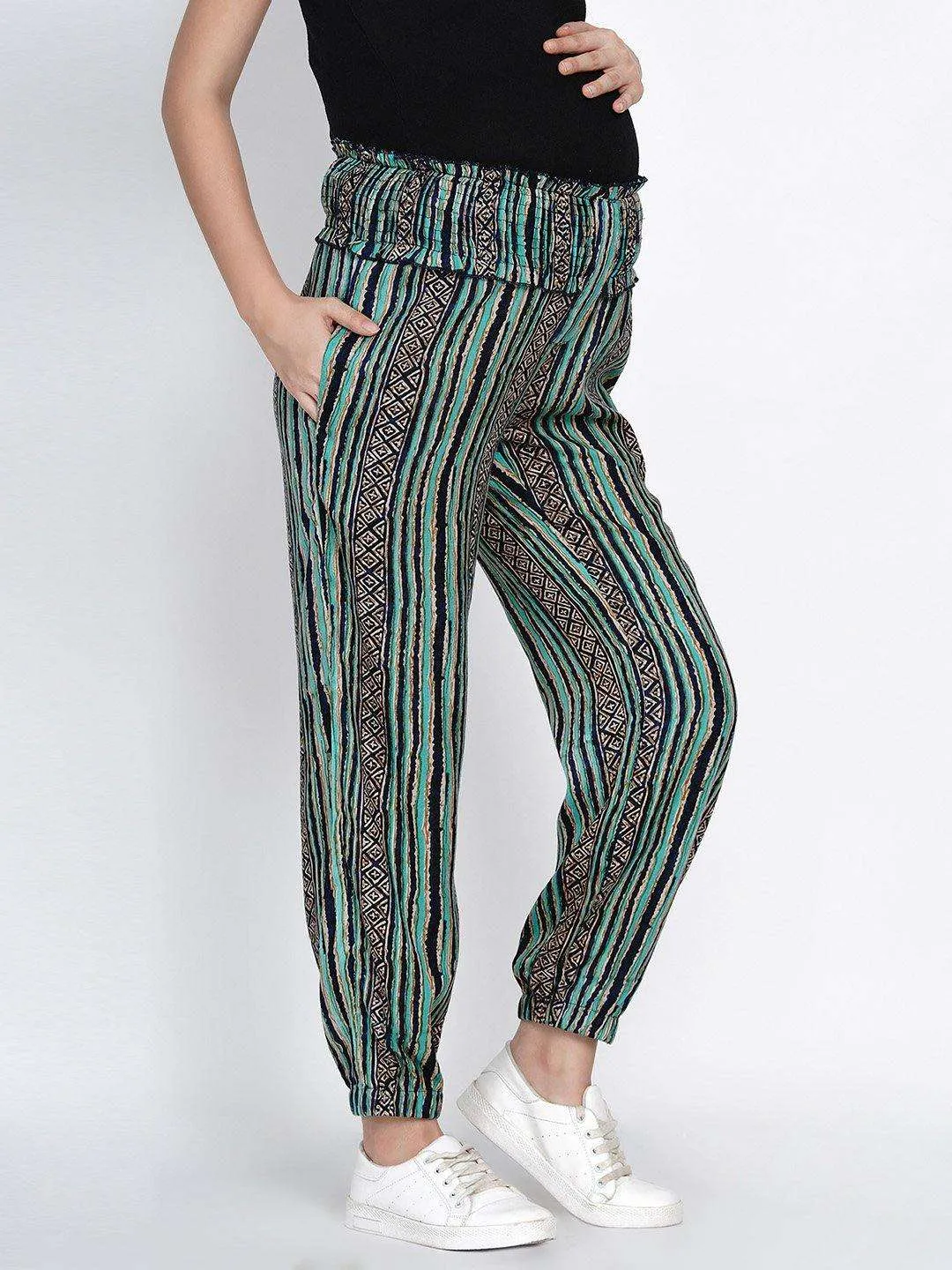 Green Printed Maternity and Nursing Loungwear