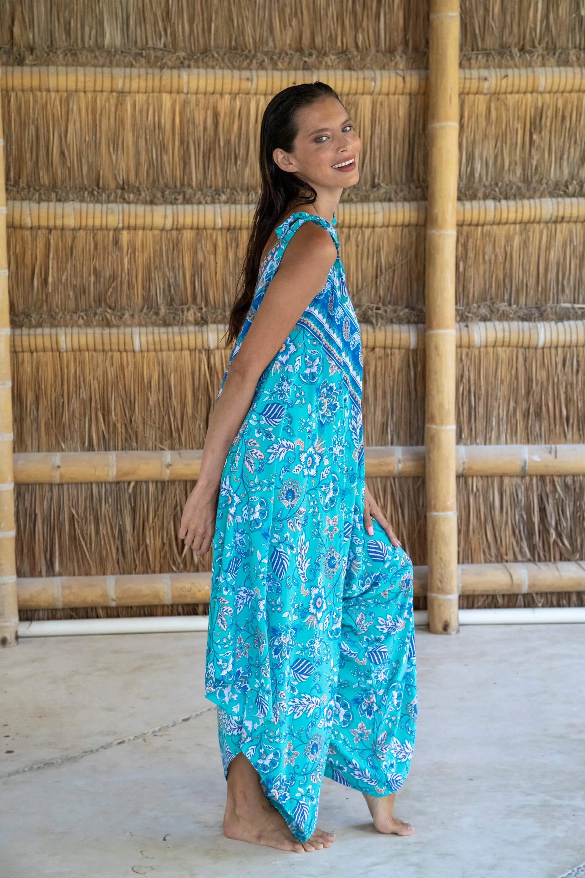 Gypsy Jumpsuit in Premium Galapagos Teal Floral