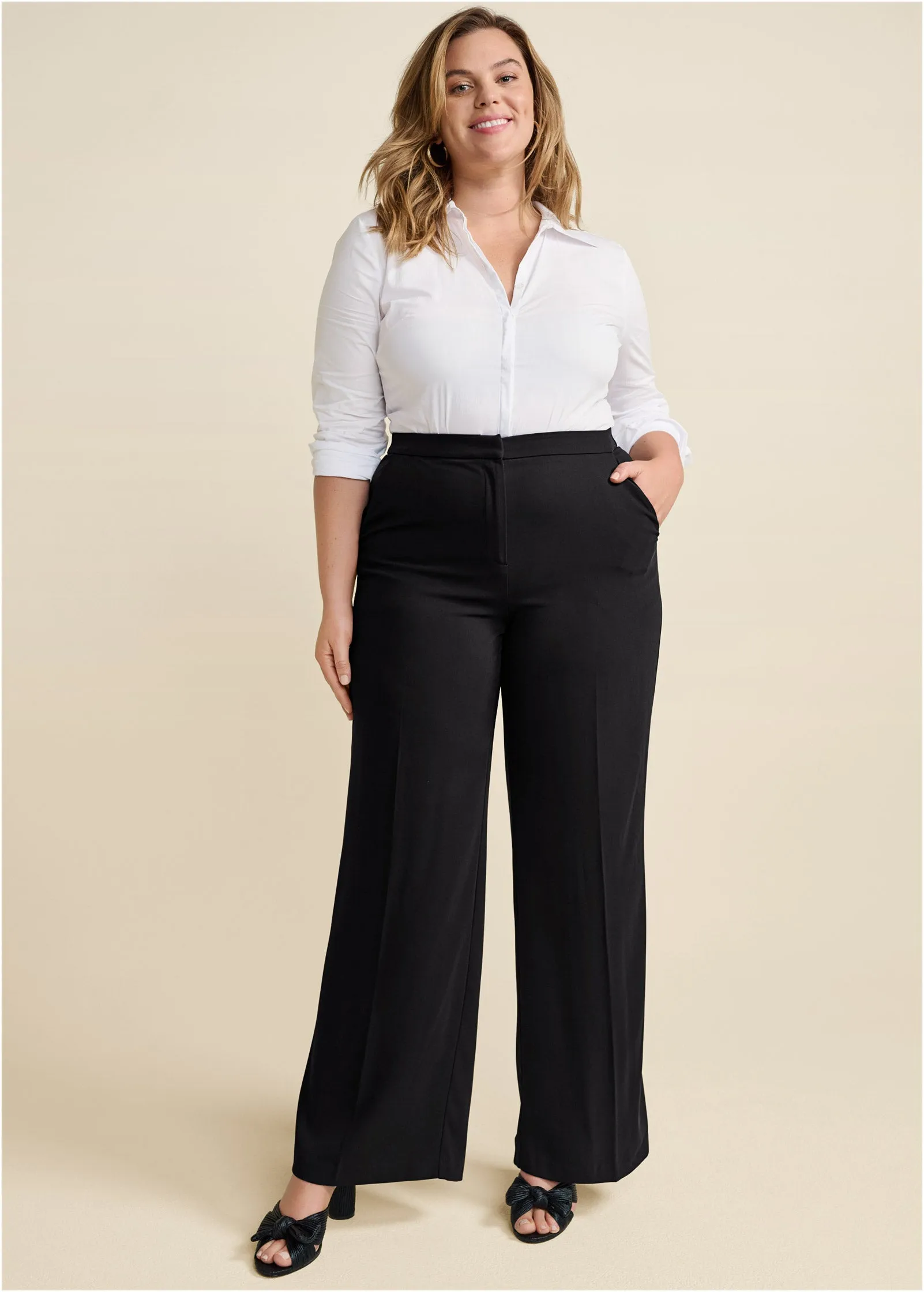 High-Rise Wide Leg Trousers - Black