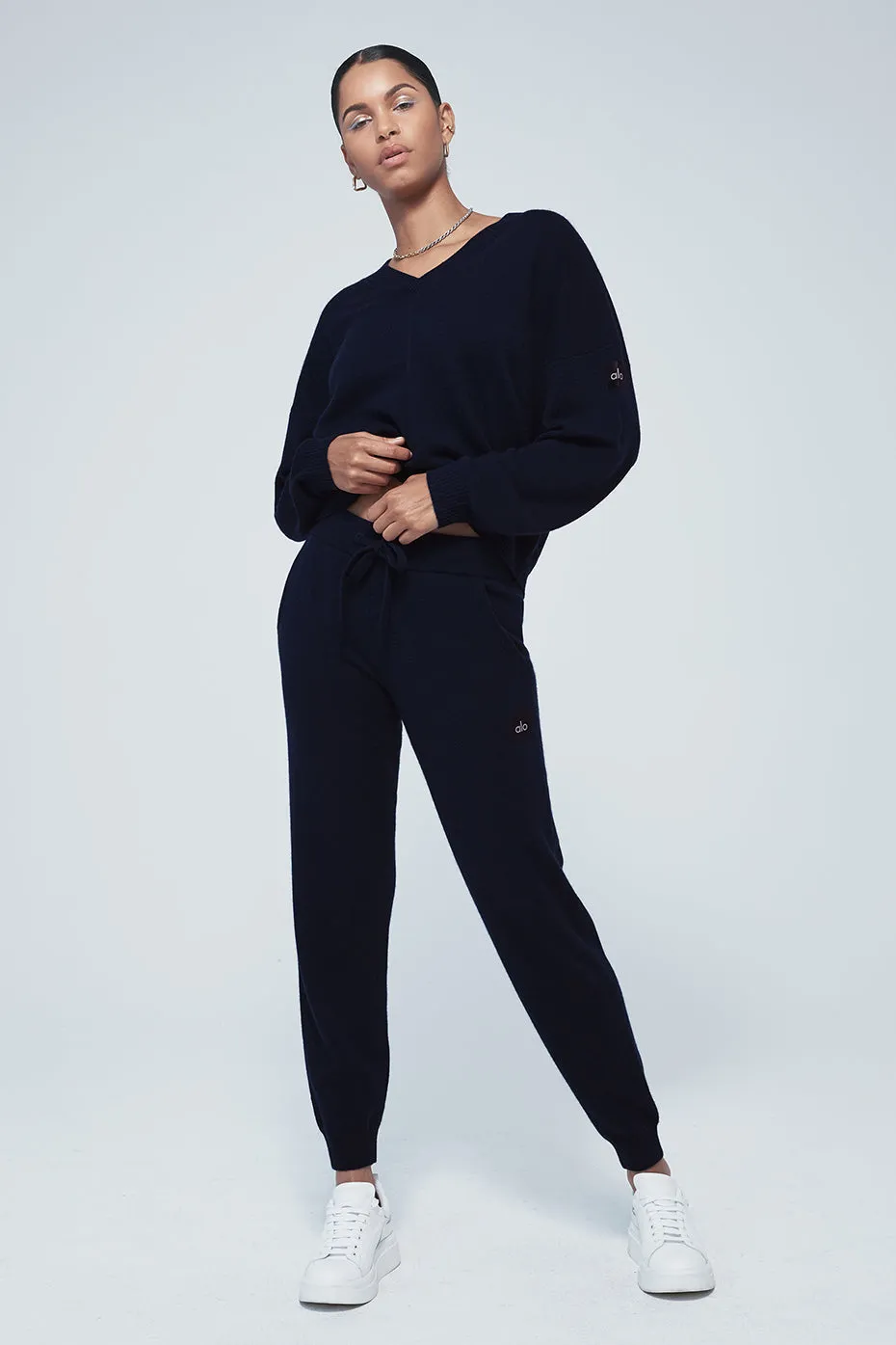 High-Waist Cashmere Jet Set Pant - Navy