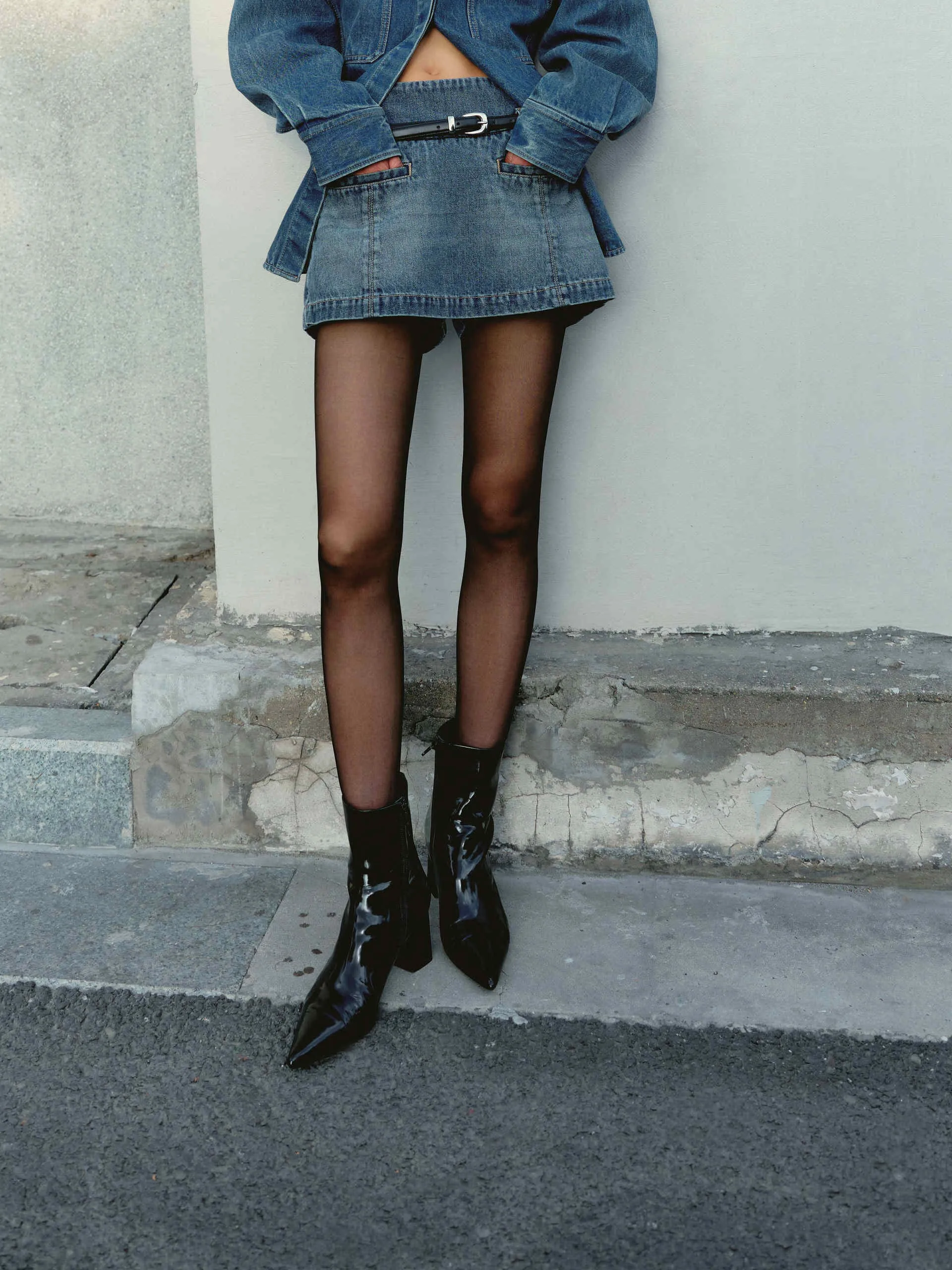 High Waist Denim Skort with Belt