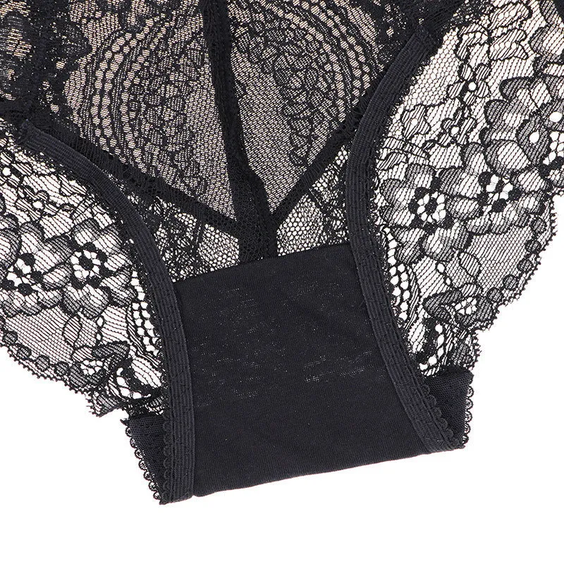 High Waist Panties Sheer Lace Suspenders