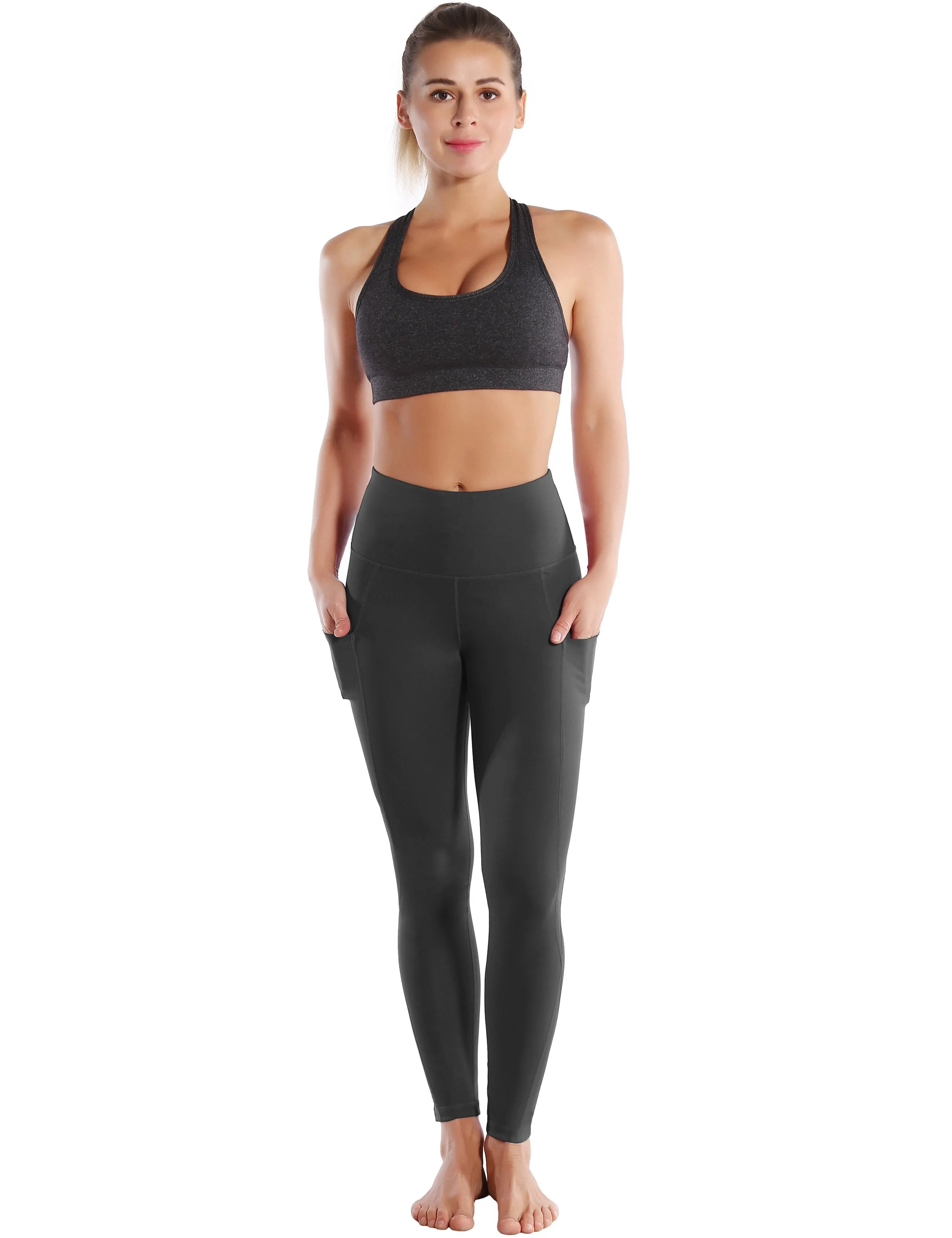 High Waist Side Pockets Jogging Pants shadowcharcoal ins_Jogging