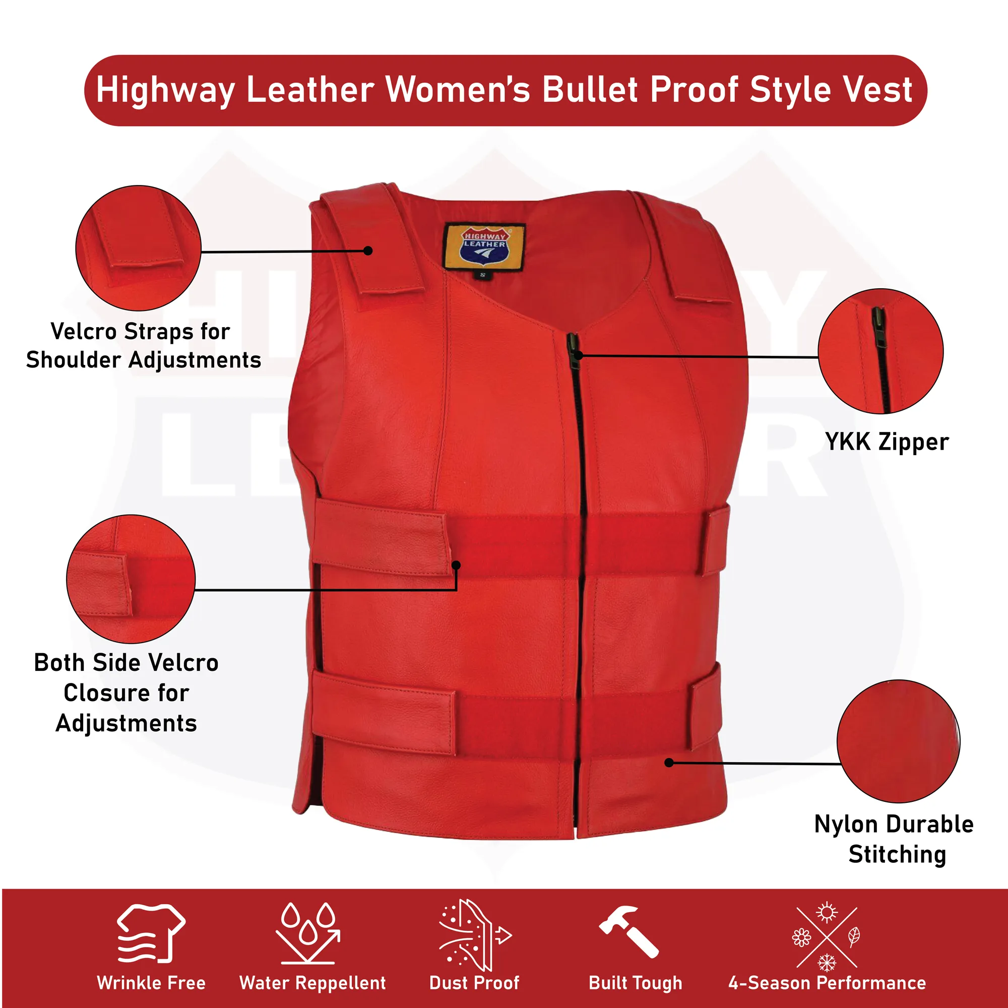 HL14945RED, Women Bulletproof Style Motorcycle Vest, Police - Swat Team,