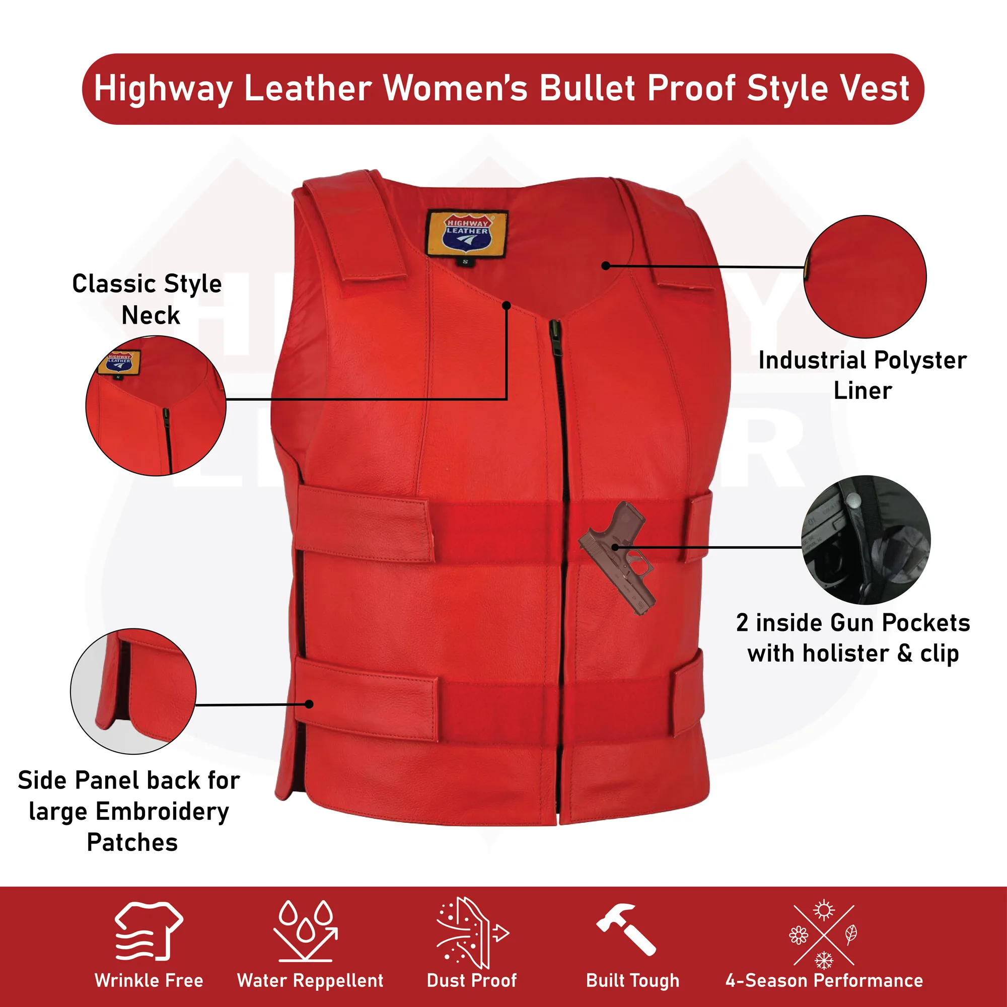 HL14945RED, Women Bulletproof Style Motorcycle Vest, Police - Swat Team,