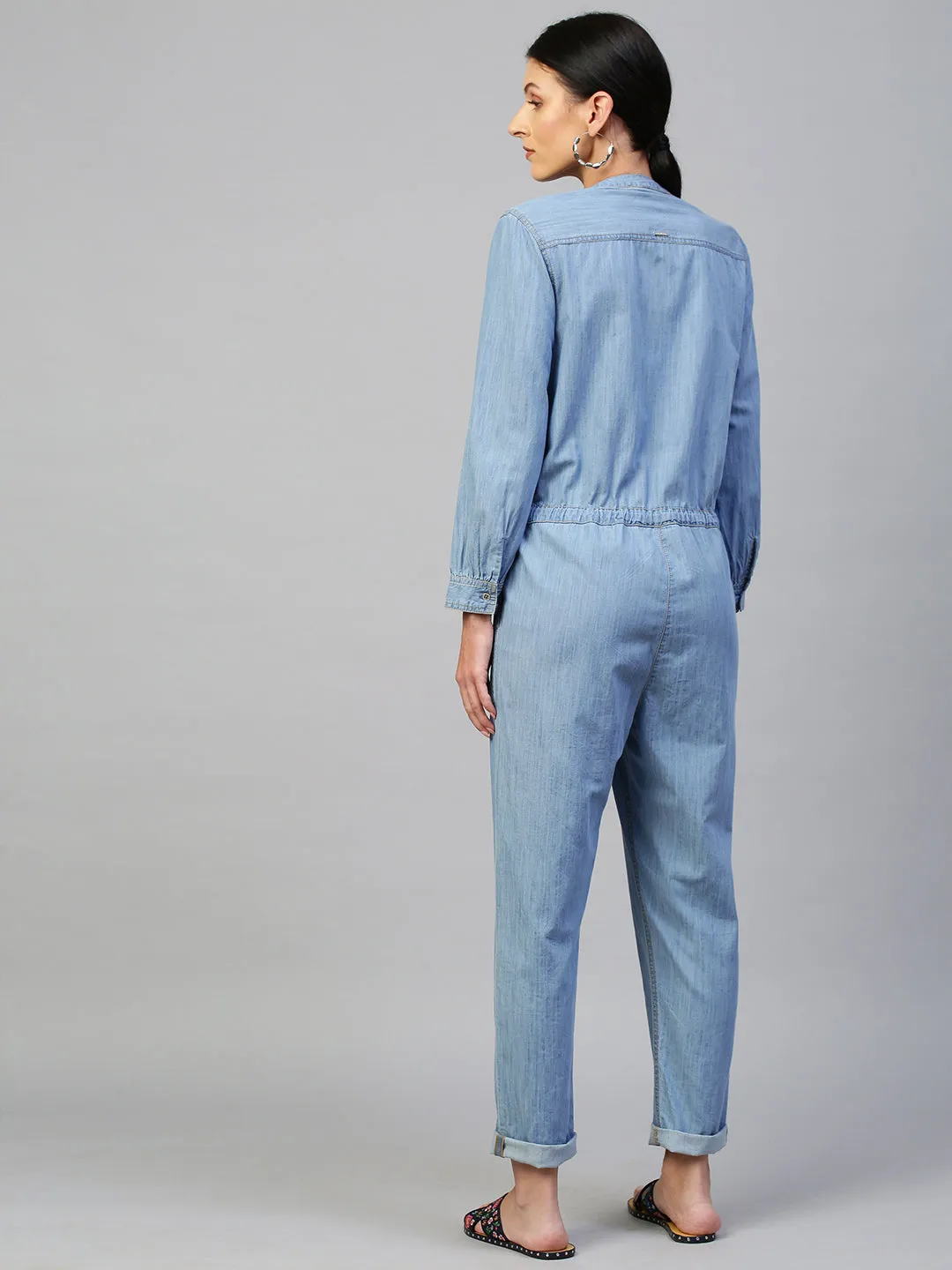 Ice Wash Light Weight Denim Jumpsuit