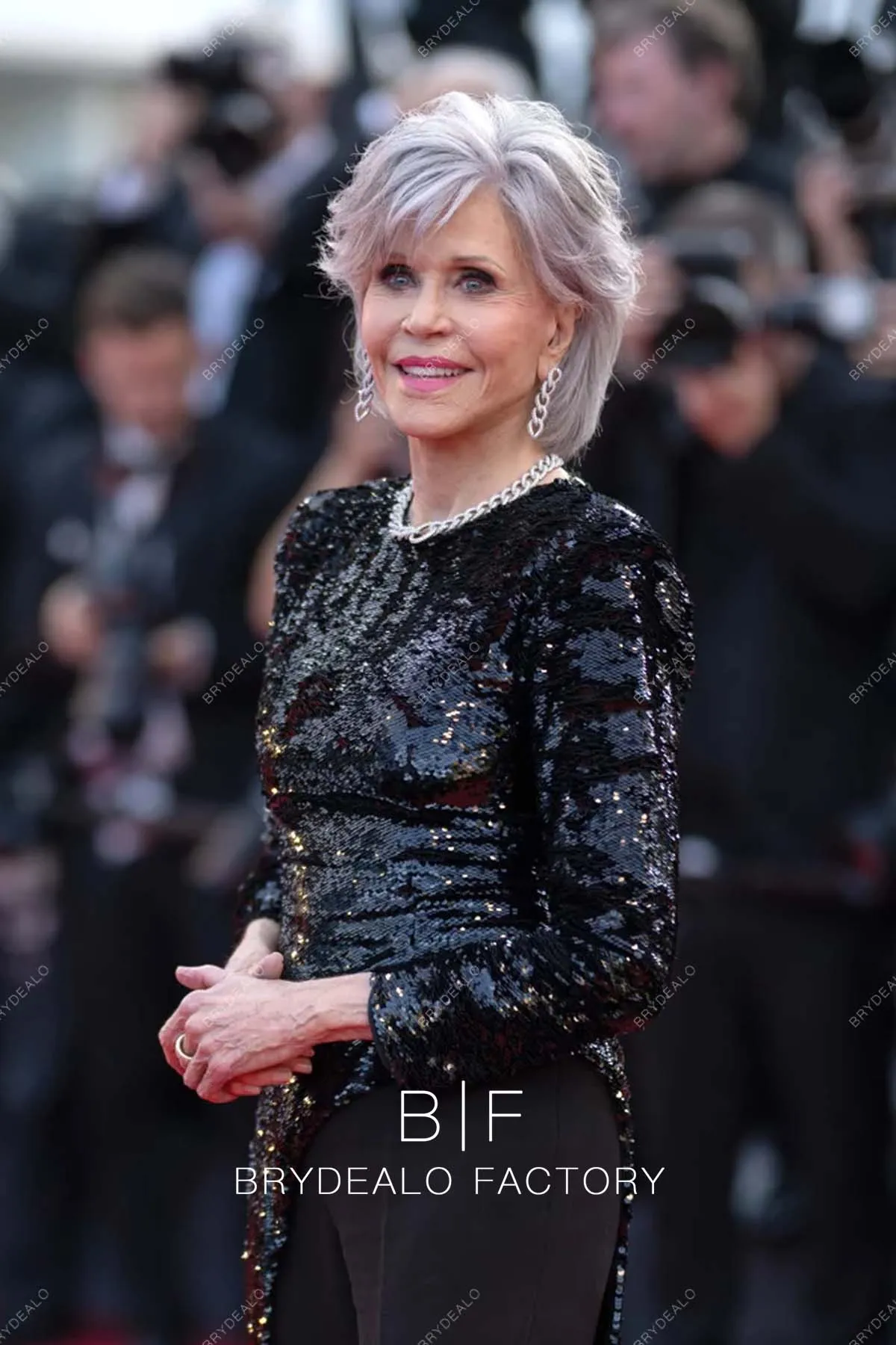 Jane Fonda 2023 Cannes Film Festival Black Sequin Red Carpet Dress