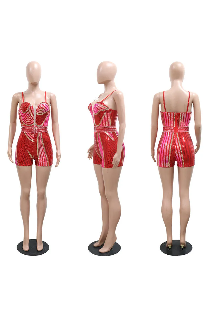 JI822 Sequin Shimmer Cami Romper