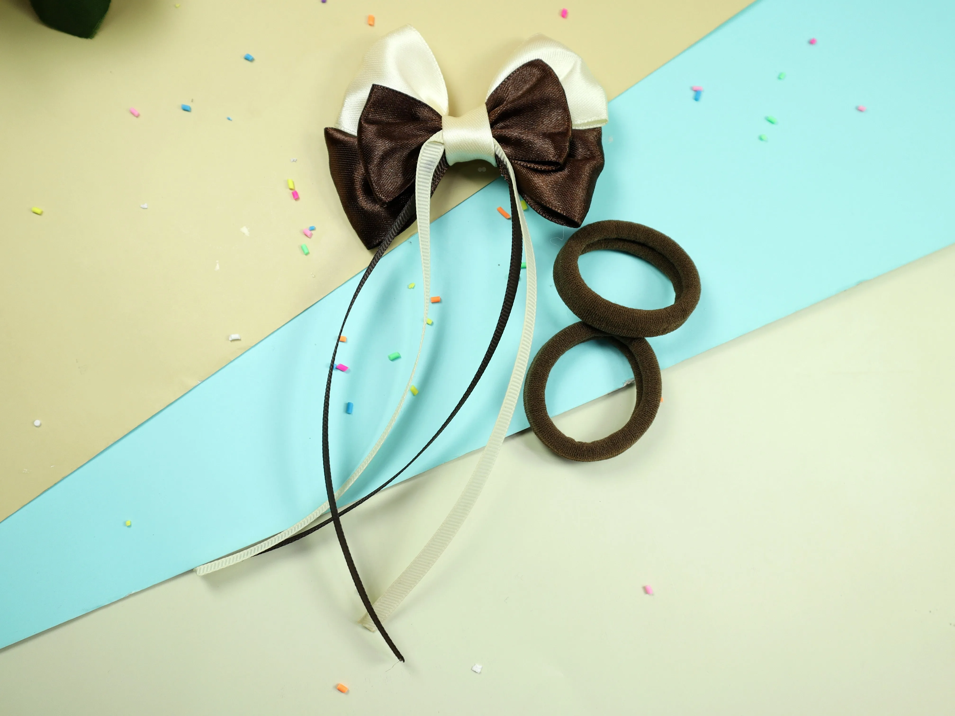 Kamule Chocolate Brown Detailed Clip and Rubber Band Set of 3