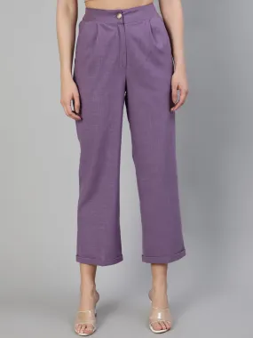 Lavender Cotton Slub Straight High Rise Bottom Fold Pants