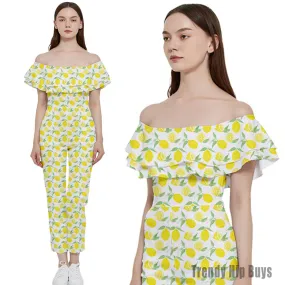 Lemon Jumpsuit, Lemon Pants Overall, 70s Style Jumpsuit, Boho Off Shoulder Jumpsuit, Flounce Jumpsuit