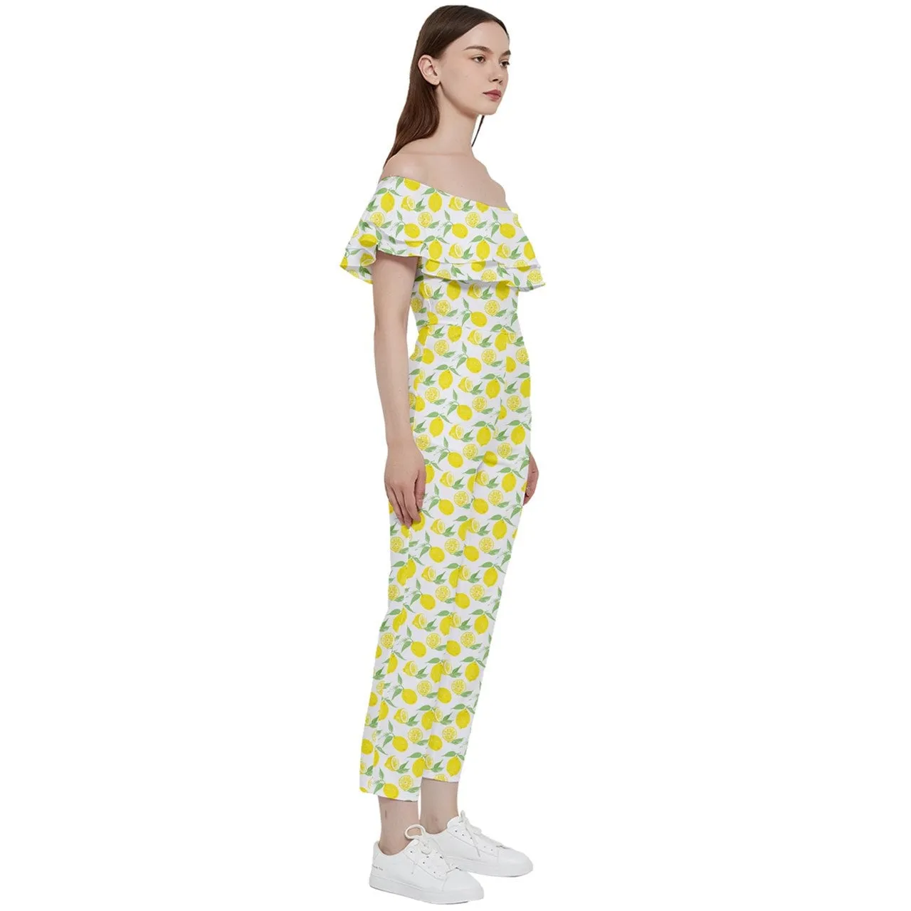 Lemon Jumpsuit, Lemon Pants Overall, 70s Style Jumpsuit, Boho Off Shoulder Jumpsuit, Flounce Jumpsuit