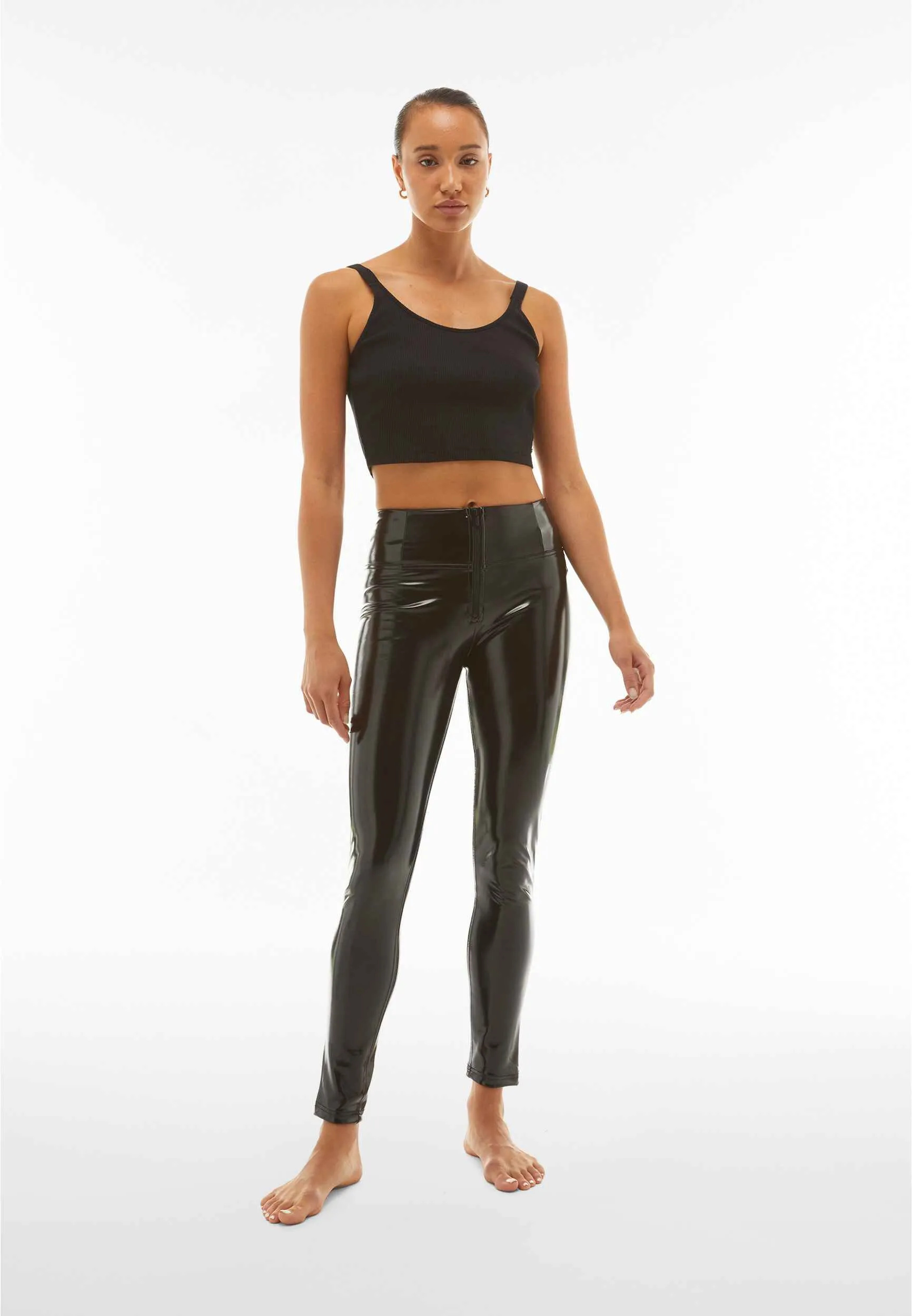 Limited Edition Latex High-Shine Black High-Rise Leather Pants Full Length