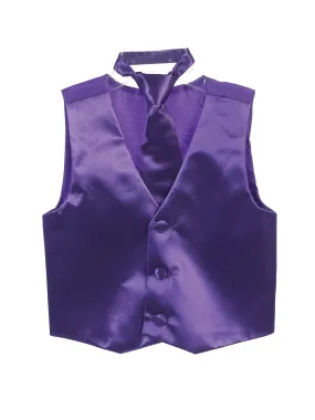 Little Boys Purple Three Button Satin Vest Tie 2 Pc Set 2-6